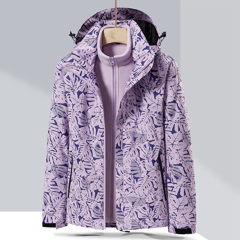Leisure Waterproof Couple Mountaineering Hiking Hooded Jacket Polyester Windbreaker Unisex Jackets Mens Outdoor 2 in 1 Coats