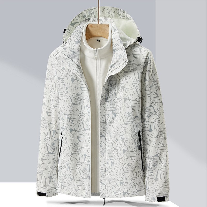 Leisure Waterproof Couple Mountaineering Hiking Hooded Jacket Polyester Windbreaker Unisex Jackets Mens Outdoor 2 in 1 Coats