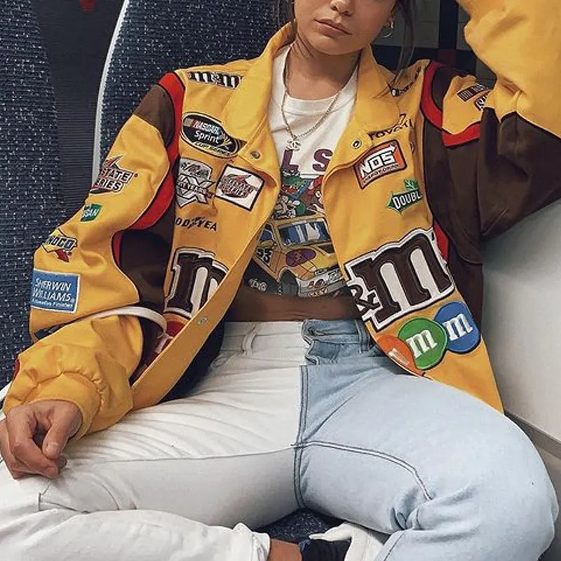 Fashion Wear Oversized Letter Patched Leather Sleeves Bomber Women Chenille Embroidery Varsity Hiking Racing Jacket