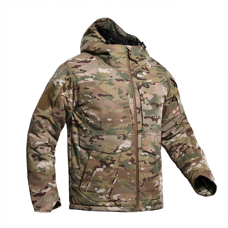 Men's outdoor tactical thickened camouflage cotton-padded heat reflection hooded ski hiking hardshell winter windproof coat
