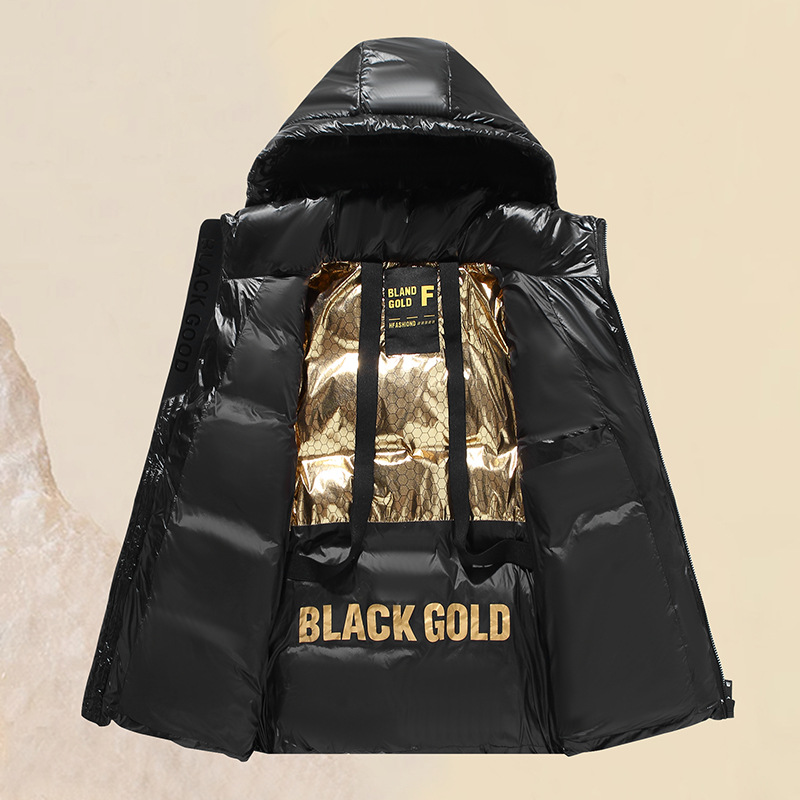 2024 Trendy Fashion Black gold down short cotton wear thick and warm winter couple teenagers cotton jacket