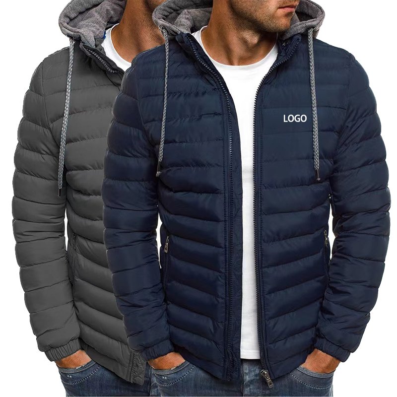 2024 Hot Winter Sale Solid Color Hooded Cotton Coats Zip Up Quilting Jackets Puffer Jacket For Men