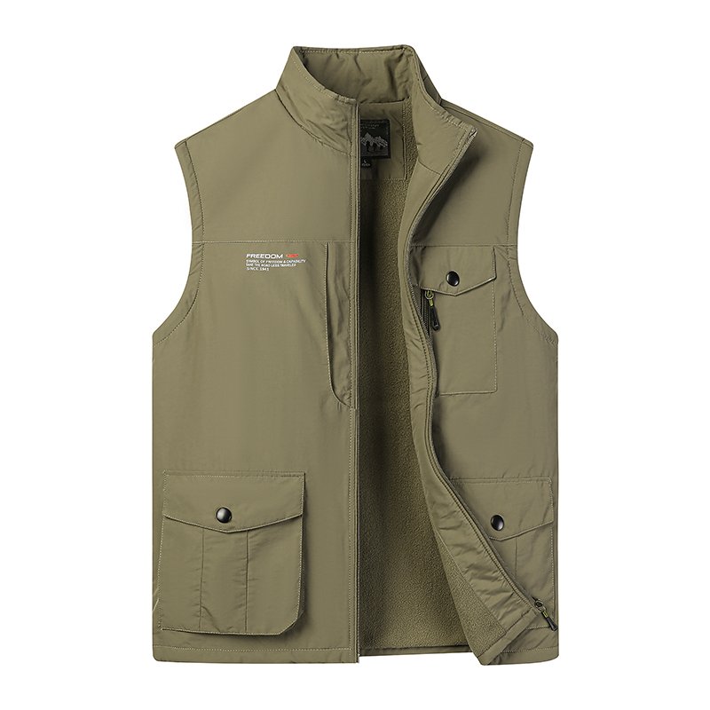 Winter Oversized Men's Utility Hiking Workwear Multi Pockets Breathable Work Vest Fleece Gilet Outer Wear Men