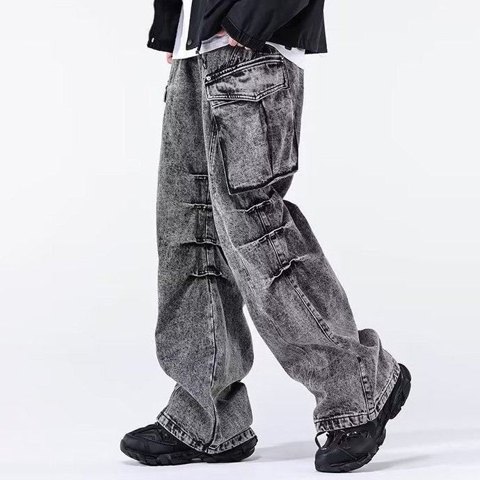 Dehan High Quality Men Jeans Wide Leg Custom Baggy Joggers Sports Plus Size Flare Hiking Denim Cargo Pants