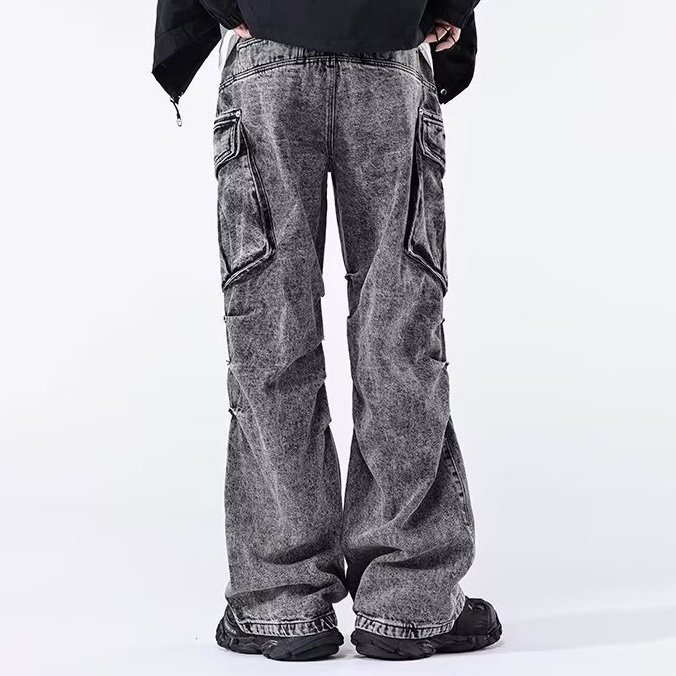 Dehan High Quality Men Jeans Wide Leg Custom Baggy Joggers Sports Plus Size Flare Hiking Denim Cargo Pants