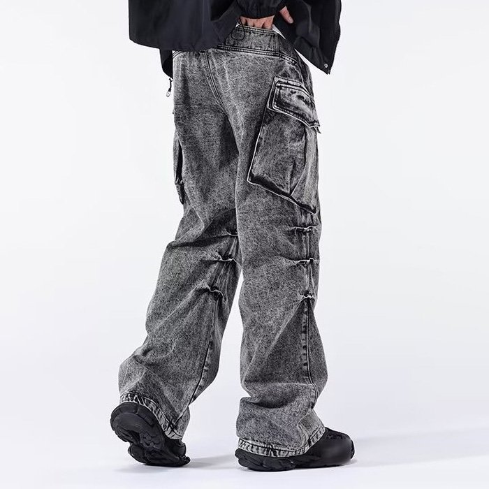Dehan High Quality Men Jeans Wide Leg Custom Baggy Joggers Sports Plus Size Flare Hiking Denim Cargo Pants