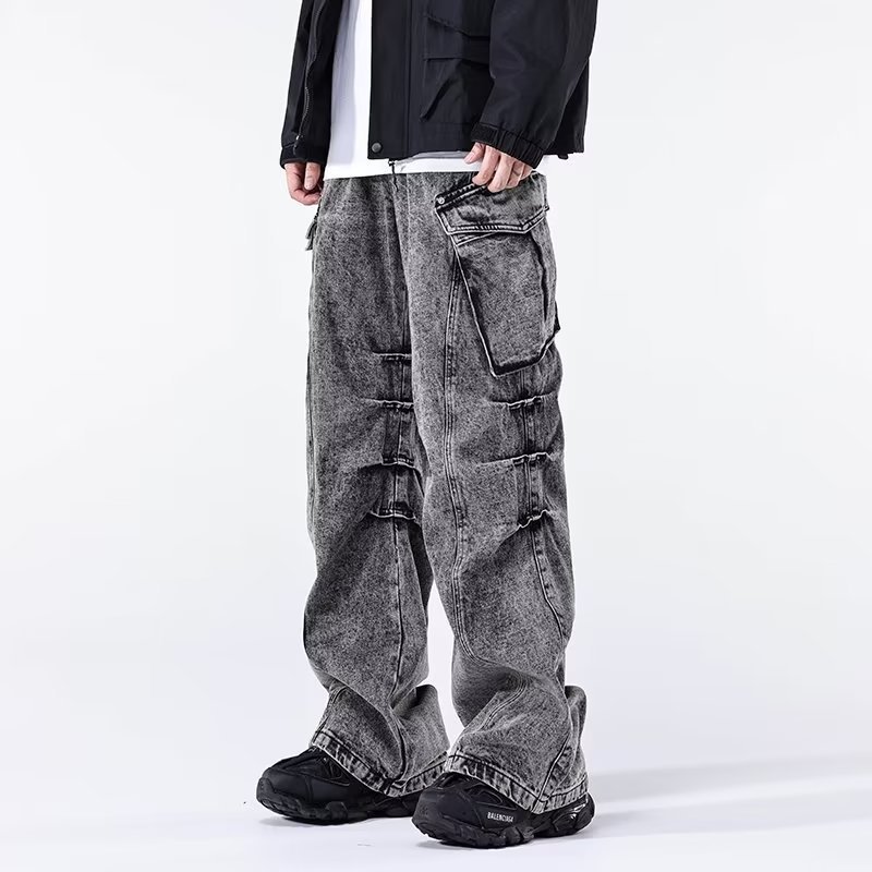 Dehan High Quality Men Jeans Wide Leg Custom Baggy Joggers Sports Plus Size Flare Hiking Denim Cargo Pants