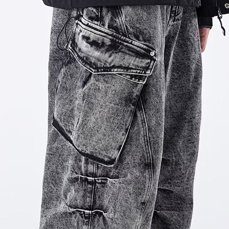 Dehan High Quality Men Jeans Wide Leg Custom Baggy Joggers Sports Plus Size Flare Hiking Denim Cargo Pants