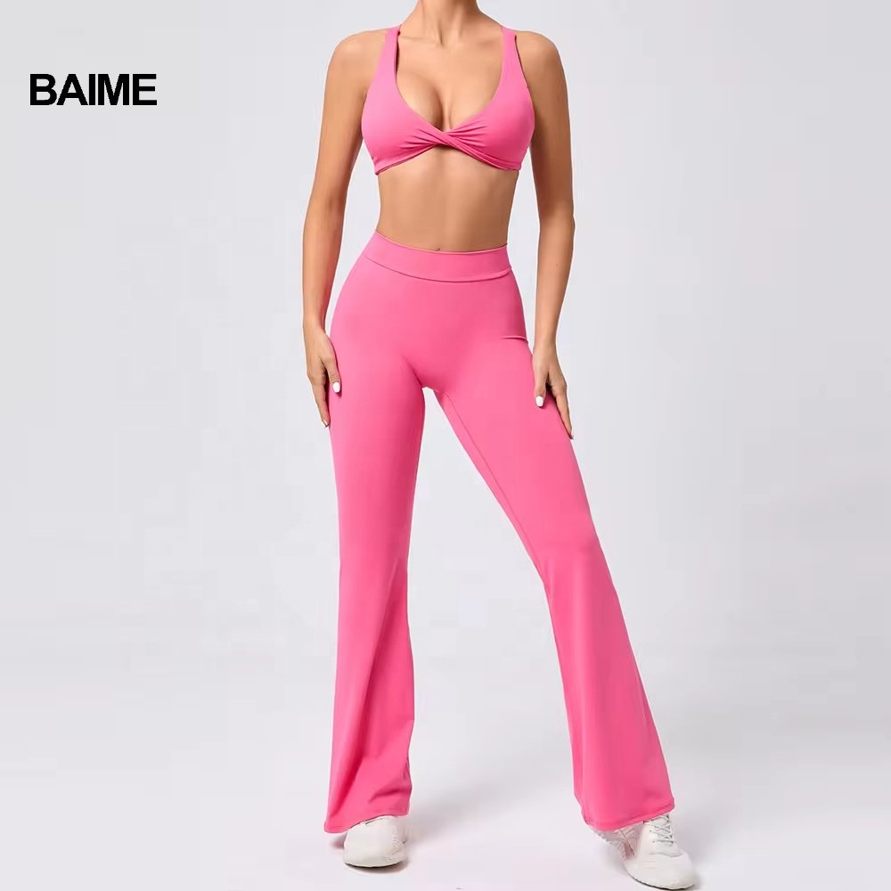 BAIME New Compression Custom Yoga Backless Bra V Waist Scrunch Yoga Pants Gym Fitness Activewear Tummy Control Yoga Sets