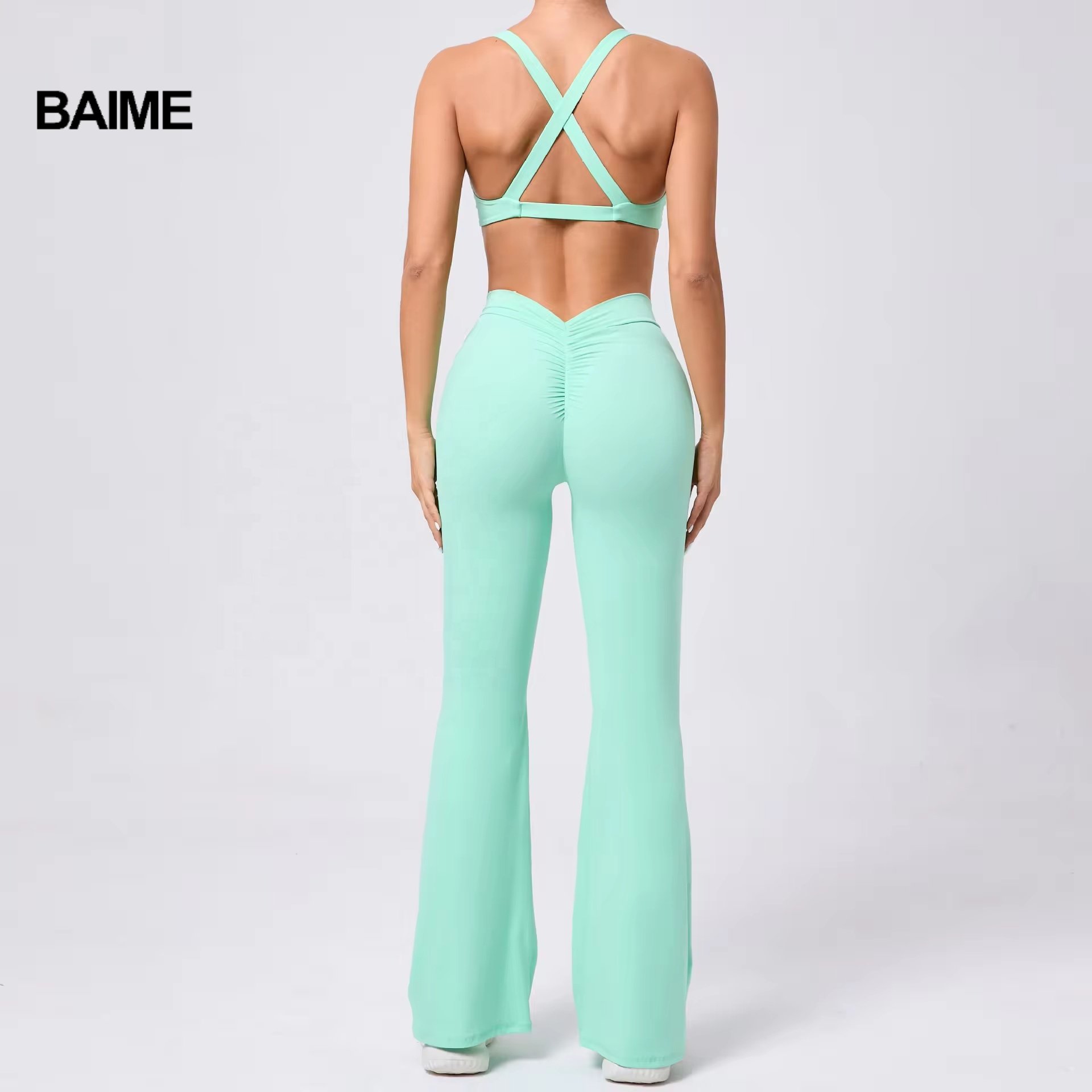 BAIME New Compression Custom Yoga Backless Bra V Waist Scrunch Yoga Pants Gym Fitness Activewear Tummy Control Yoga Sets