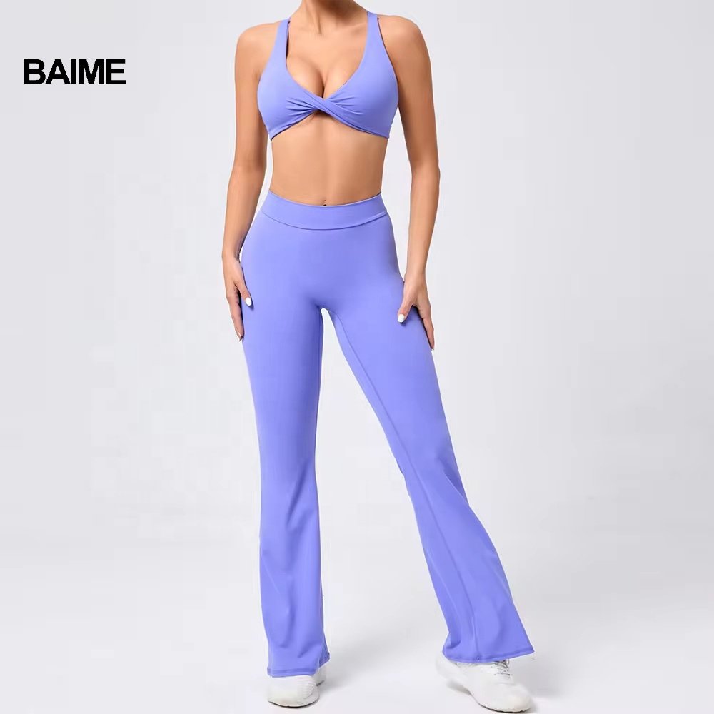 BAIME New Compression Custom Yoga Backless Bra V Waist Scrunch Yoga Pants Gym Fitness Activewear Tummy Control Yoga Sets