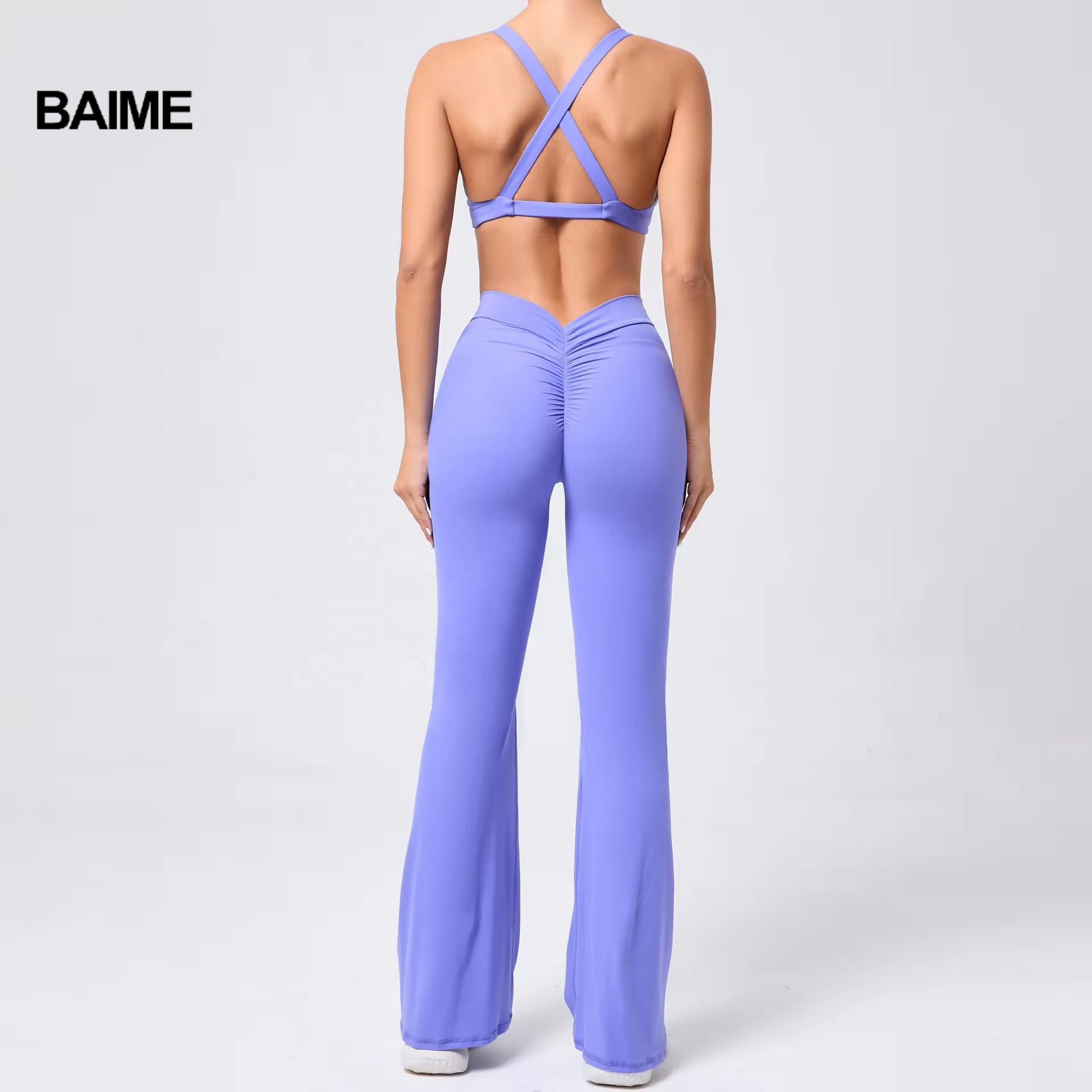 BAIME New Compression Custom Yoga Backless Bra V Waist Scrunch Yoga Pants Gym Fitness Activewear Tummy Control Yoga Sets