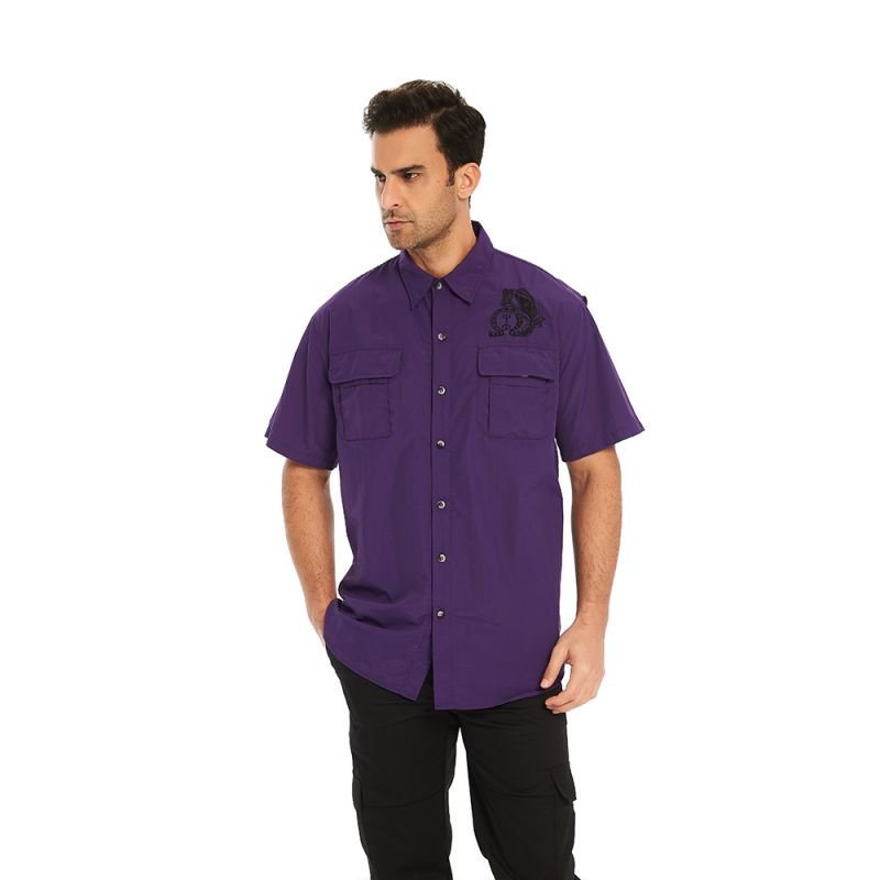 Men's Short Sleeve Mixed Material fishing Shirt Quick Drying Hiking Lightweight outdoor Aire hole cooling shirt