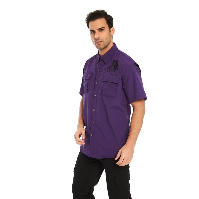Men's Short Sleeve Mixed Material fishing Shirt Quick Drying Hiking Lightweight outdoor Aire hole cooling shirt