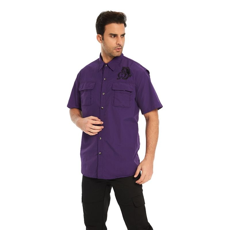 Men's Short Sleeve Mixed Material fishing Shirt Quick Drying Hiking Lightweight outdoor Aire hole cooling shirt