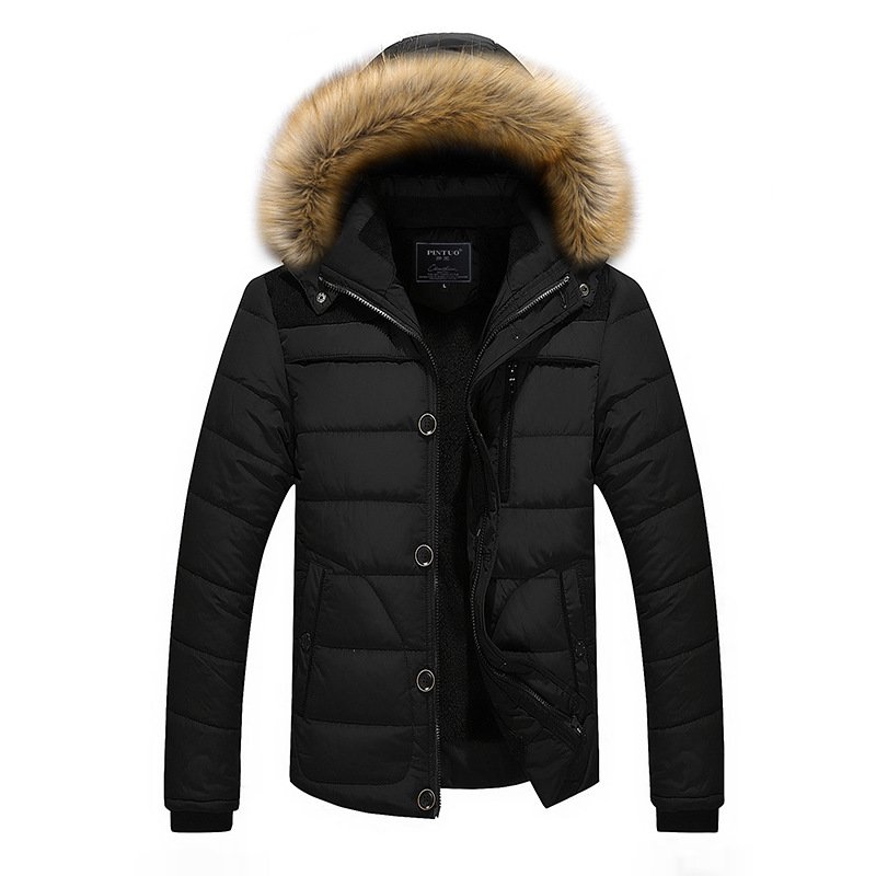Winter Men's Padded Jacket Large Size Padded Jacket Thick Padded Jacket Raccoon Fur Collar Hooded Casual Men's Plus Velvet Men