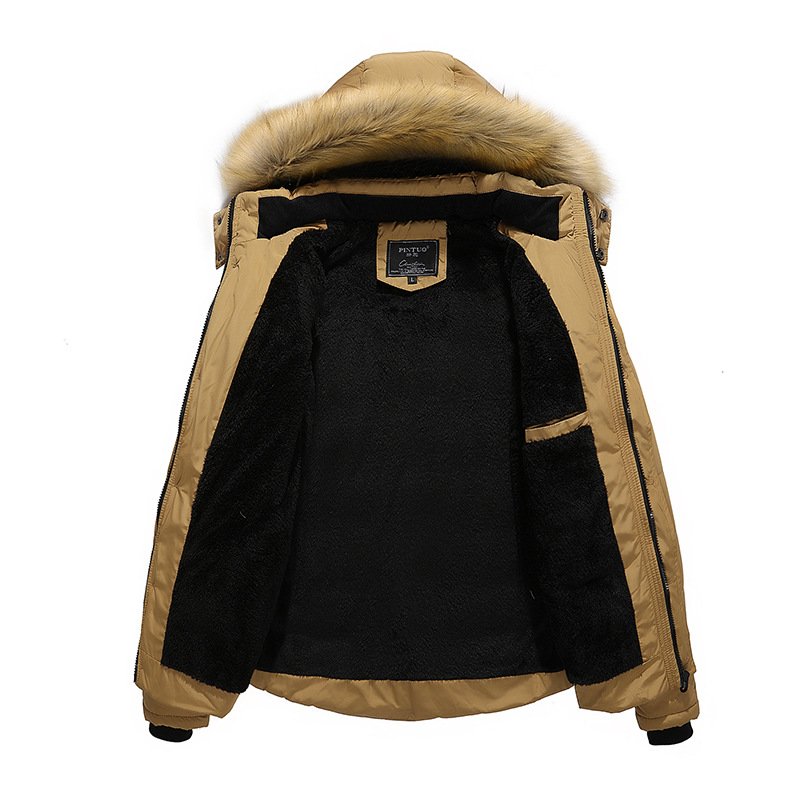 Winter Men's Padded Jacket Large Size Padded Jacket Thick Padded Jacket Raccoon Fur Collar Hooded Casual Men's Plus Velvet Men