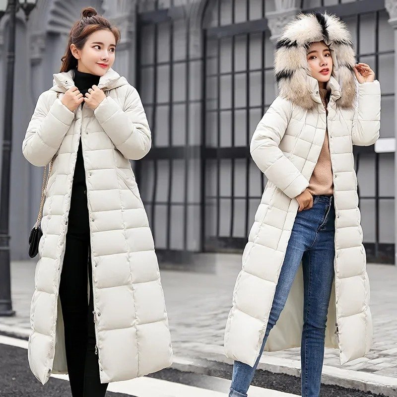 Women Winter Hooded Cotton Parka Warm Long Casual Quilted Overcoat Thicken Slim Fitting Jacket Women Padded Puffer Jacket