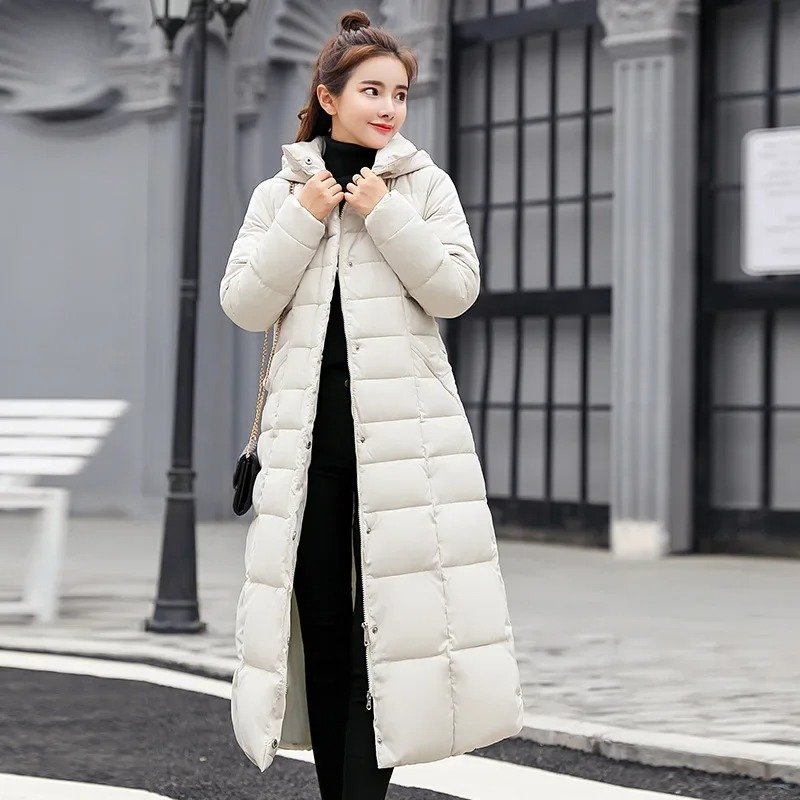 Women Winter Hooded Cotton Parka Warm Long Casual Quilted Overcoat Thicken Slim Fitting Jacket Women Padded Puffer Jacket
