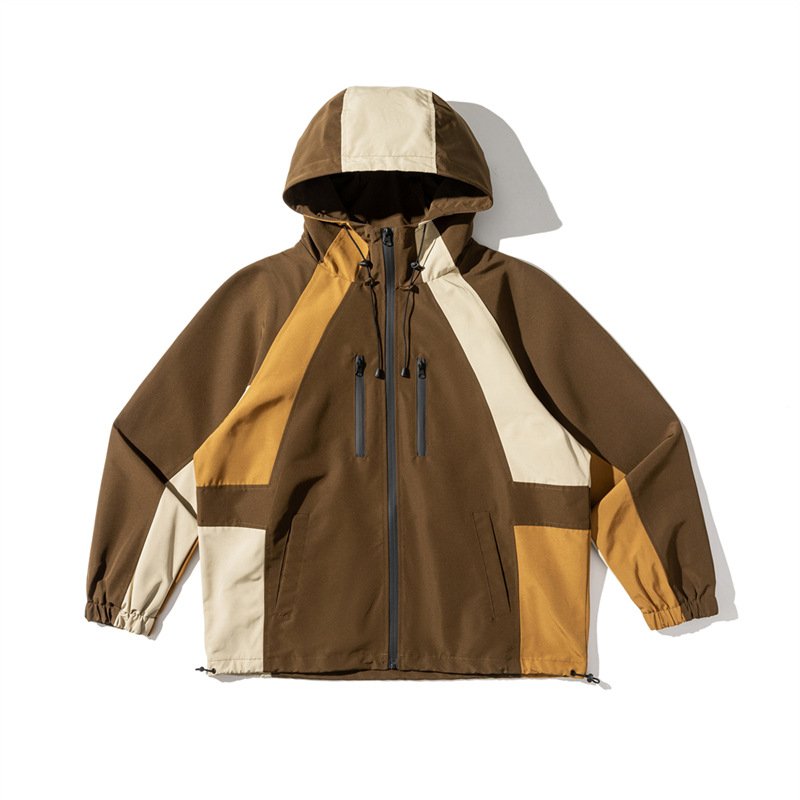 OEM Custom Jacket Men's Lightweight Waterproof Outdoor Contrast Color Hooded Windbreaker Hiking Jacket