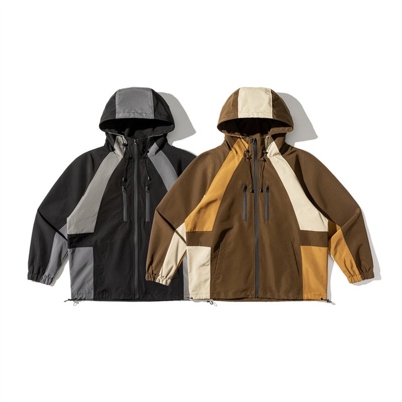 OEM Custom Jacket Men's Lightweight Waterproof Outdoor Contrast Color Hooded Windbreaker Hiking Jacket