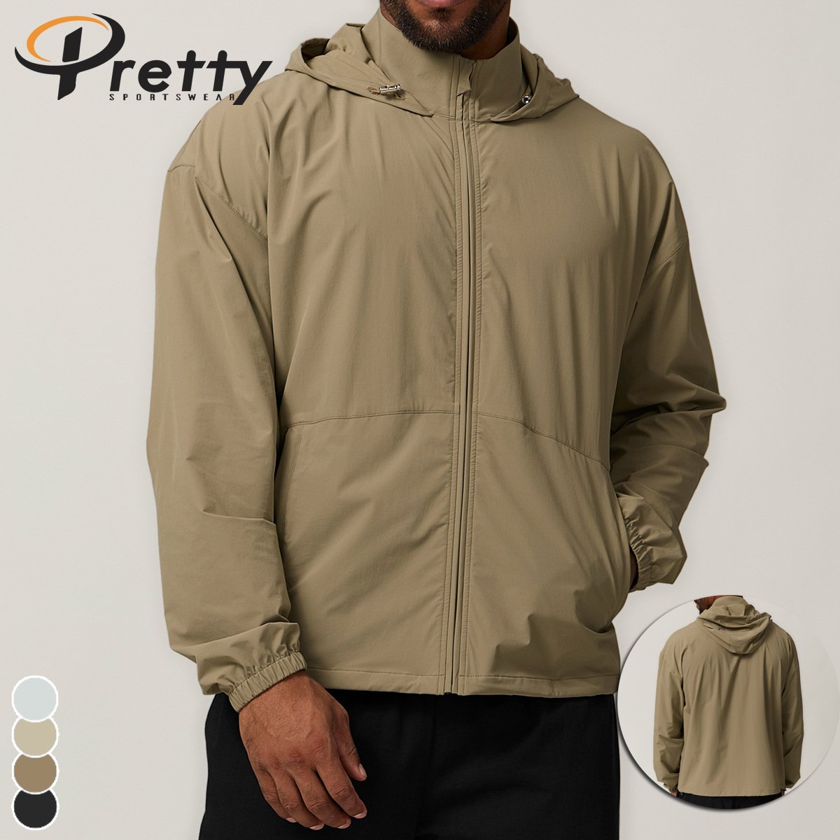 Men's Zipper Hooded Outdoor Waterproof Jacket Hiking Camping Jacket Citywalk Smart Casual Workout Sports Windproof Hardshell