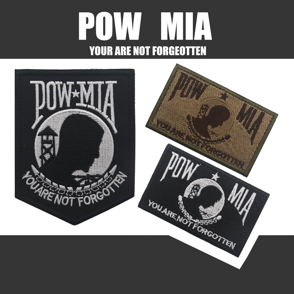 POW MIA YOU ARE NOT FORGEOTTEN Embroidery Tactical Funny Letter Patch With Person Khaki Popular Color Embroidered Sew-on Patch