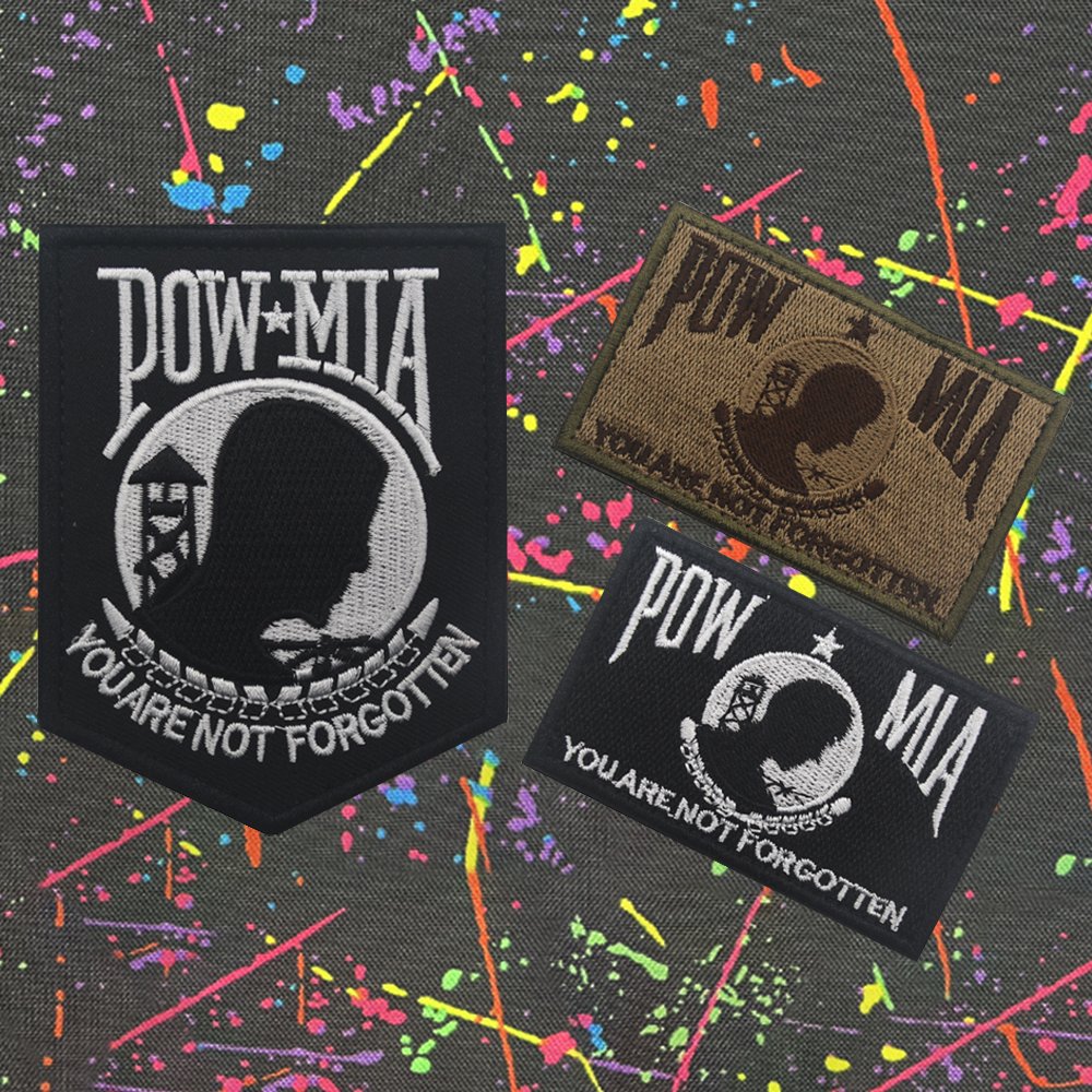 POW MIA YOU ARE NOT FORGEOTTEN Embroidery Tactical Funny Letter Patch With Person Khaki Popular Color Embroidered Sew-on Patch