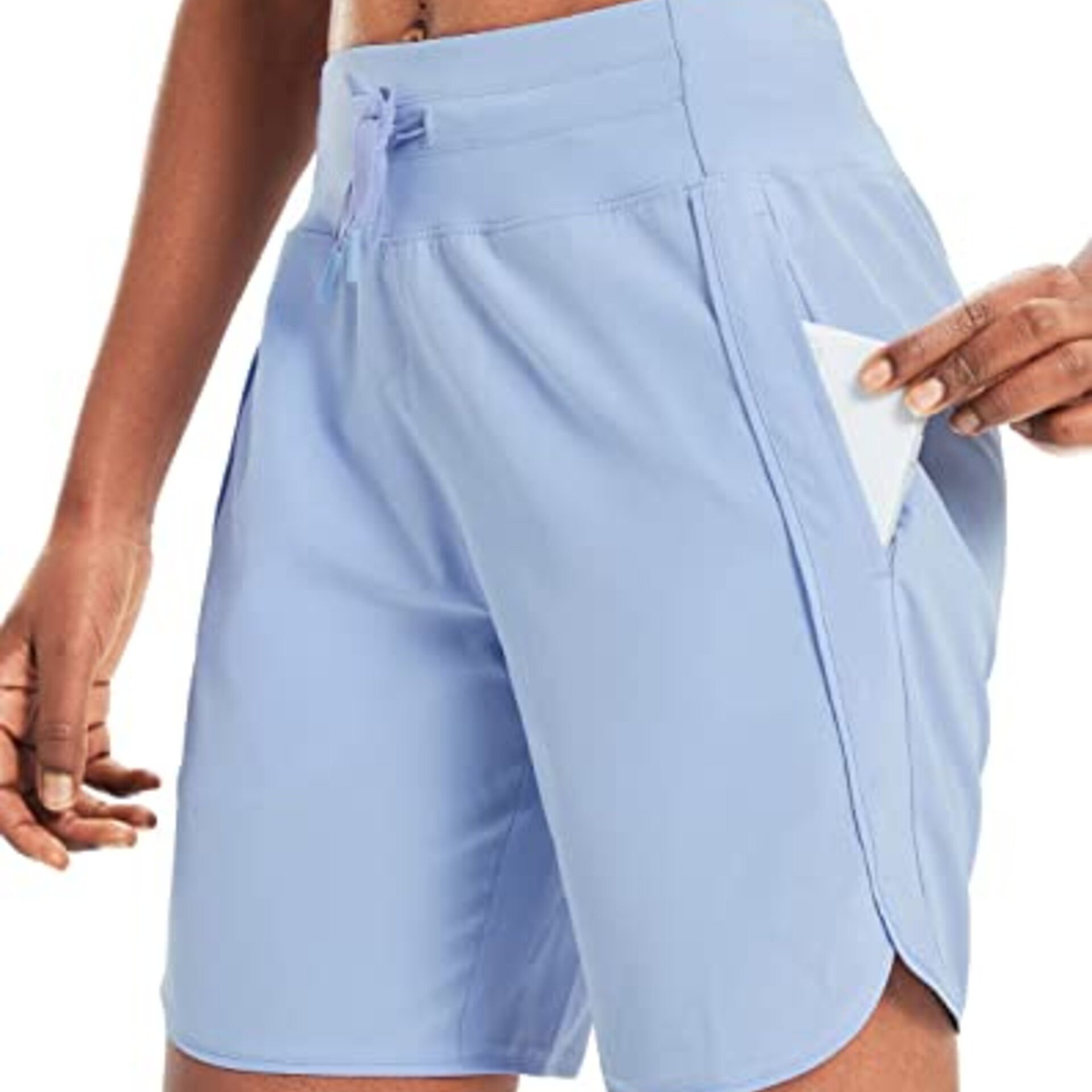 Athletic Long Running Shorts Quick Dry Workout Hiking Shorts High Waisted with Zipper Pockets Casual O-Neck Clothing Set Summer
