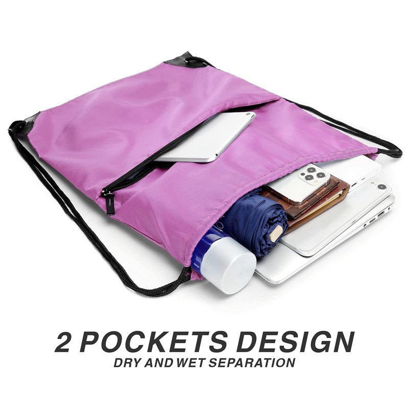 Foldable 210D Nylon Drawstring Backpack For Sports Gym Storage Bagpack with Zipper Pocket Foldable Waterproof Draw string Bags