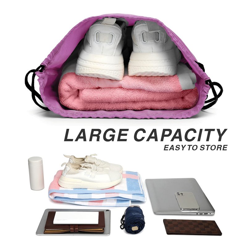 Foldable 210D Nylon Drawstring Backpack For Sports Gym Storage Bagpack with Zipper Pocket Foldable Waterproof Draw string Bags