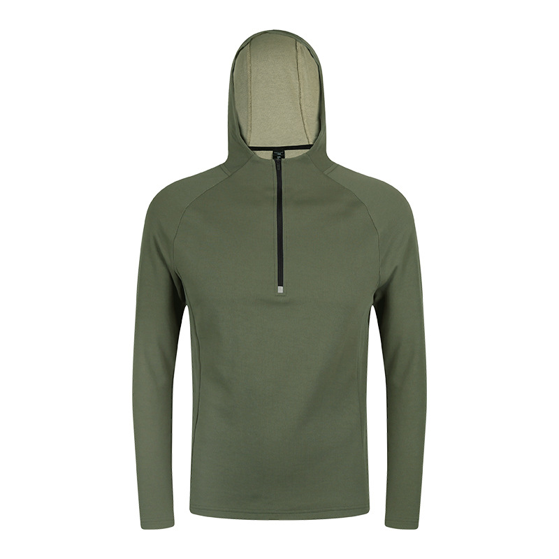 Men's Autumn Half Zip Long Sleeve Hooded Pullover New Outdoor Sports Running Knitted T-shirt for Hiking