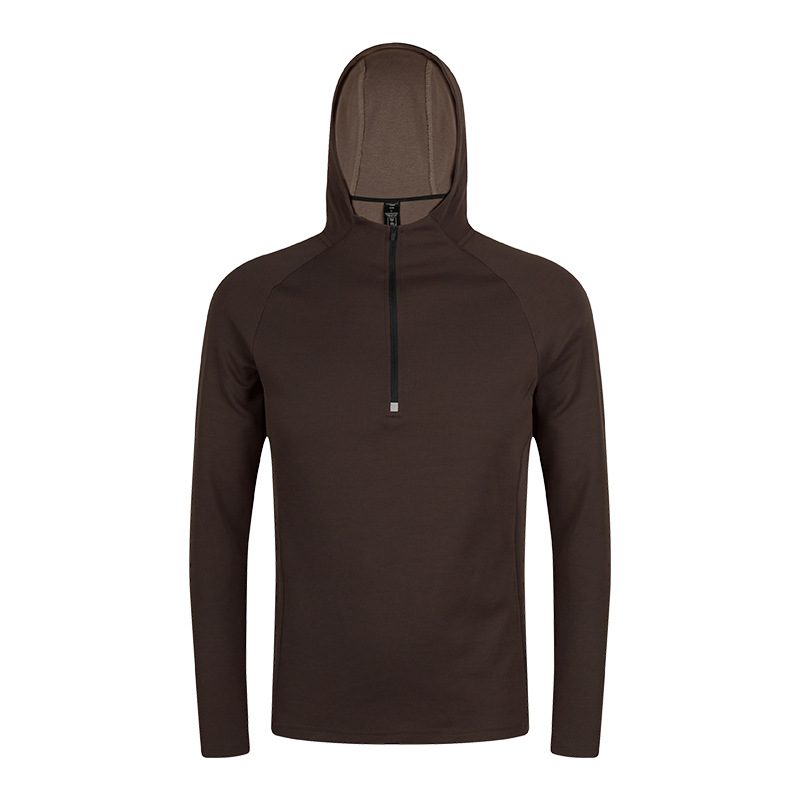 Men's Autumn Half Zip Long Sleeve Hooded Pullover New Outdoor Sports Running Knitted T-shirt for Hiking