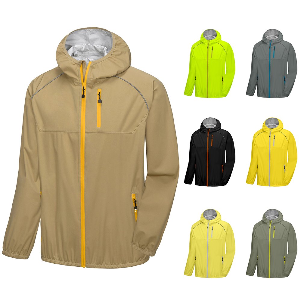 Custom XL Stretch Packable Outdoor Jacket with Zipper Closure Reversible Waterproof Windproof Hood for Hiking Bicycle Riding