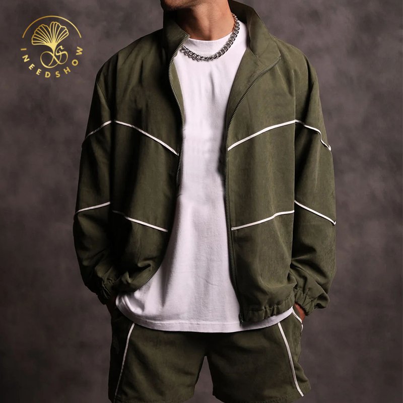 Spring And Autumn Gym Full Zipper Reflective Polyester Sports Outdoor Waterproof Long Sleeve Jackets For Men