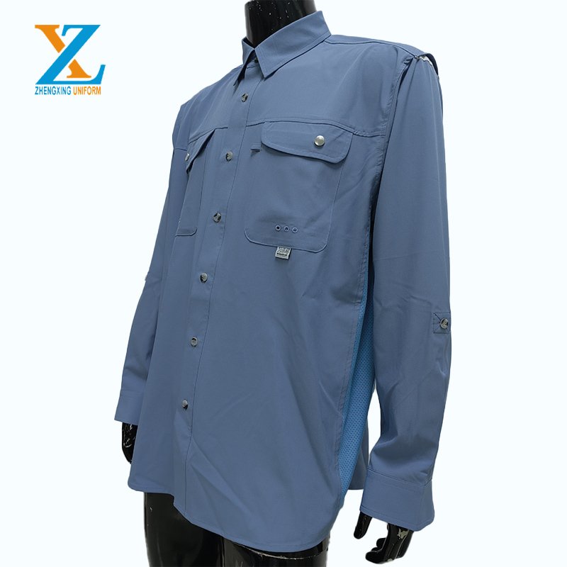 Men's Long Sleeve Mixed Material fishing Shirt Quick Drying Hiking Lightweight outdoor shirt