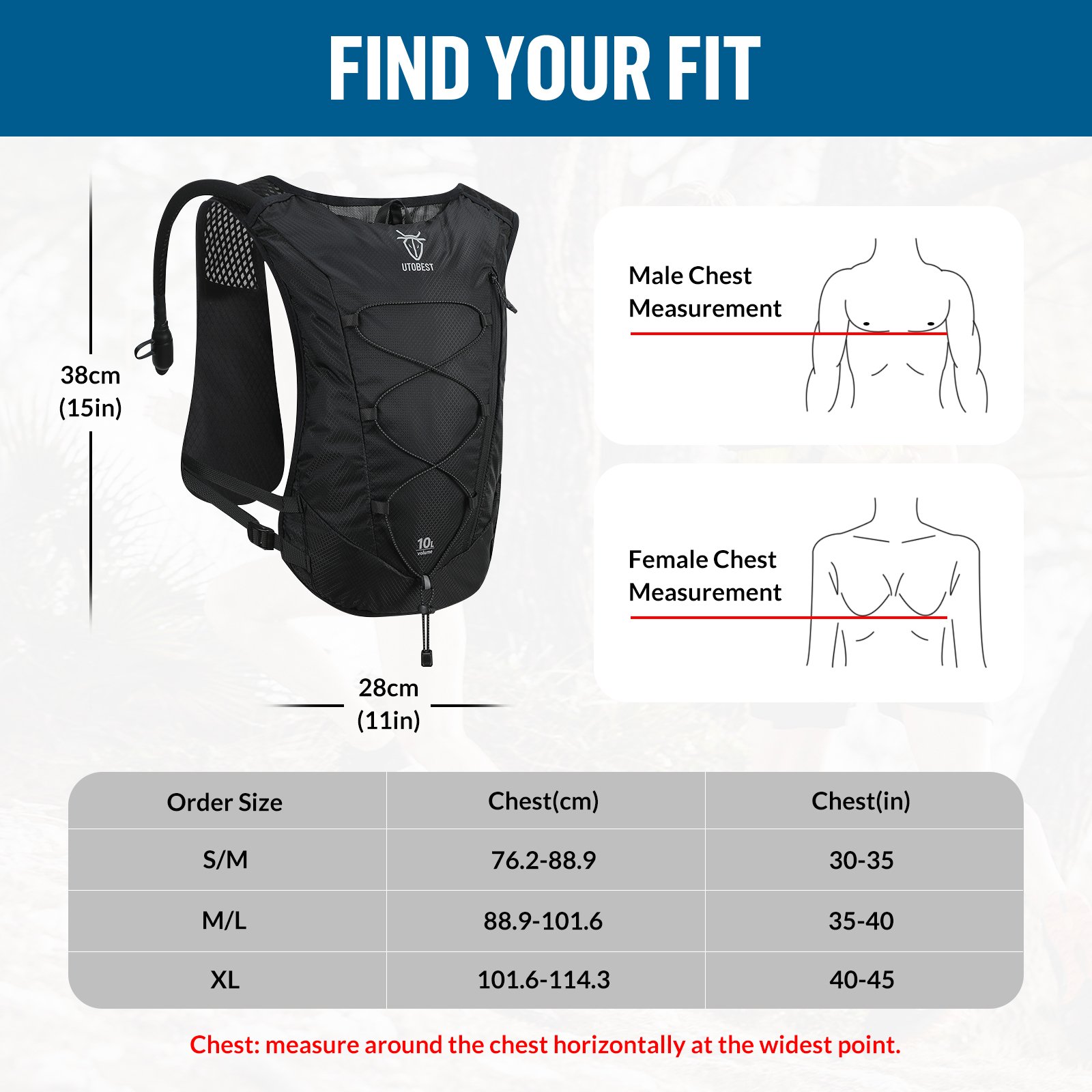 UTOBEST Custom 10L Running Vest Hiking Sports Backpack Multi-pockets Hydration Pack For Outdoor