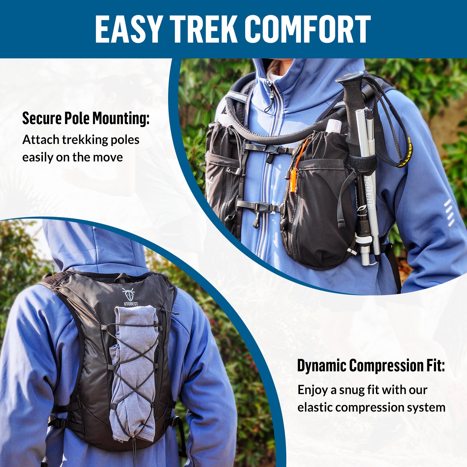 UTOBEST Custom 10L Running Vest Hiking Sports Backpack Multi-pockets Hydration Pack For Outdoor