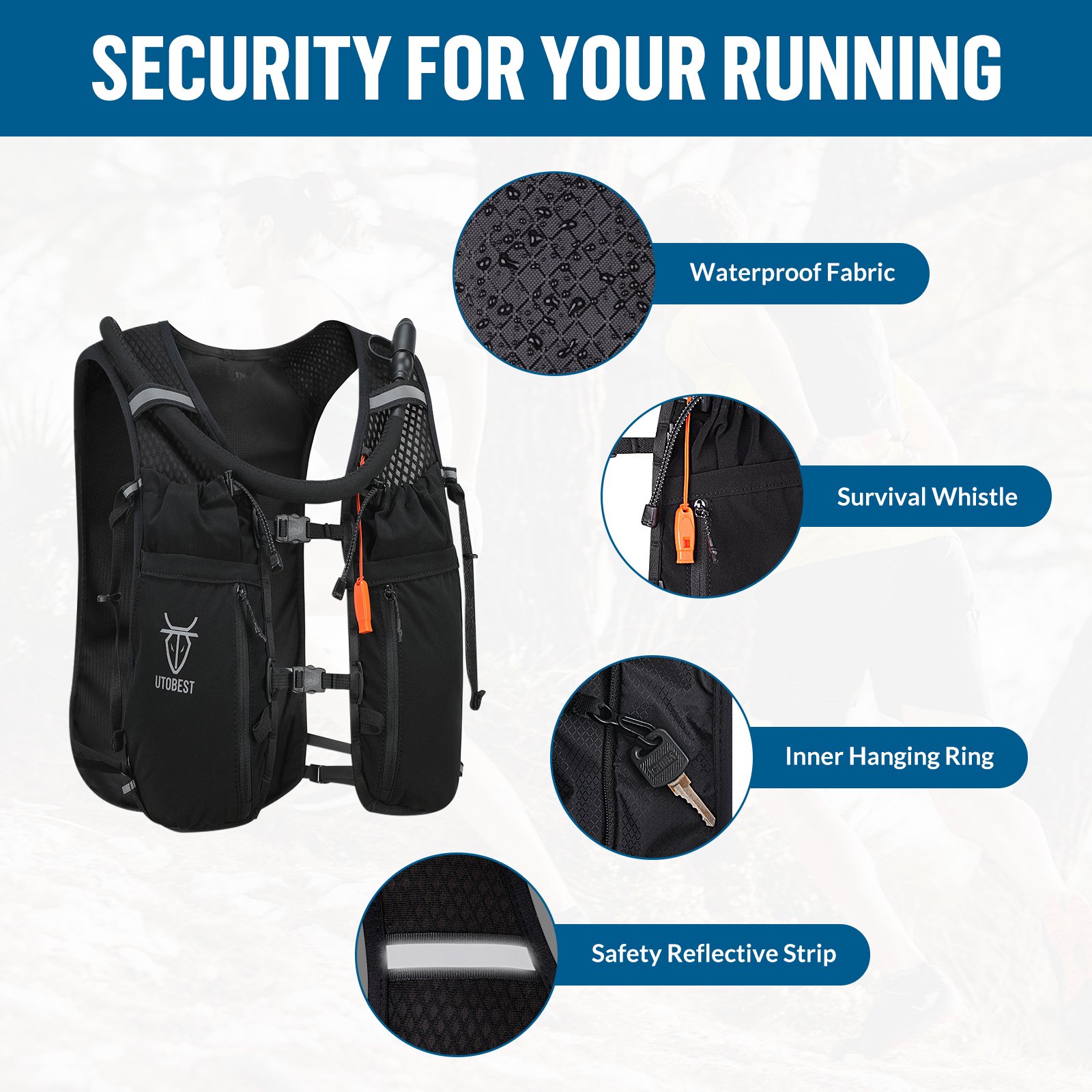 UTOBEST Custom 10L Running Vest Hiking Sports Backpack Multi-pockets Hydration Pack For Outdoor