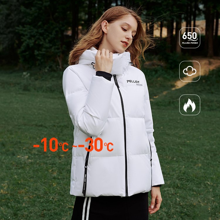 PELLIOT Print New Thickening Windproof Warm Ski Outdoor Women's Winter Hooded 650 Filling Goose Down Parka Puffer Jacket