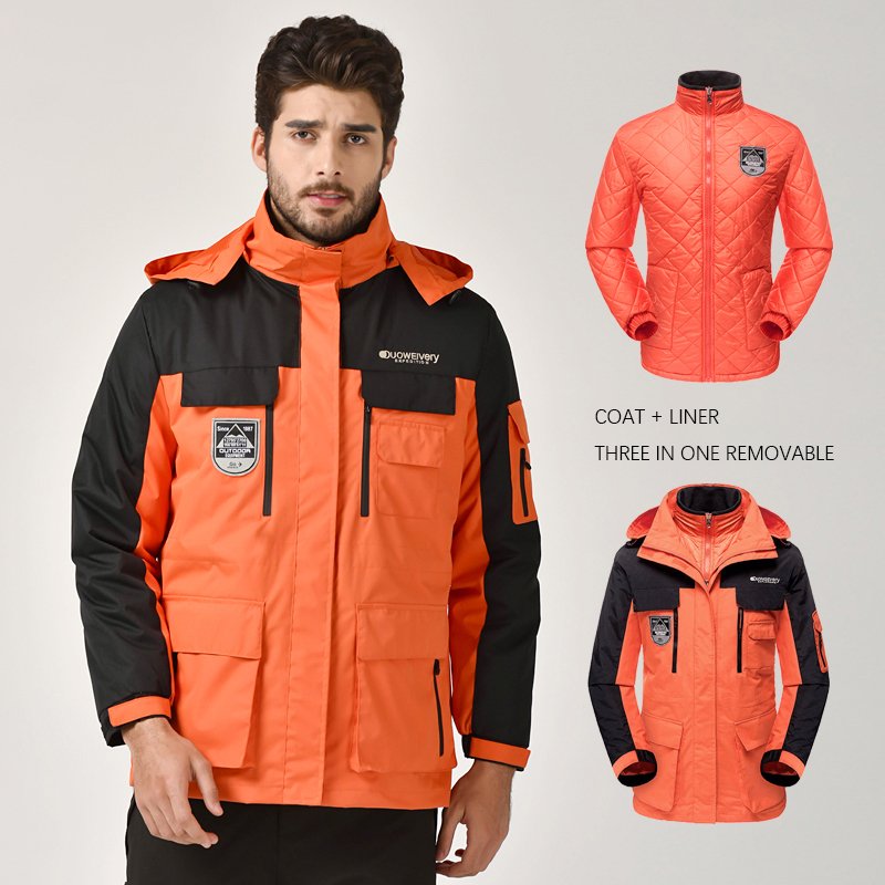 Mens Mountain Climbing Hiing Jacket Three In One Detachable Warm Inner Outdoor Country Jackets Sport Clothing With Hooded