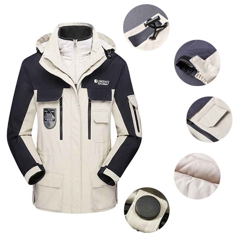Mens Mountain Climbing Hiing Jacket Three In One Detachable Warm Inner Outdoor Country Jackets Sport Clothing With Hooded