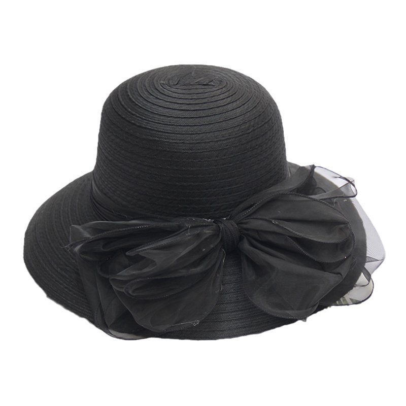 wholesale Design Ribbon Bow Straw Hat Fashion Foldable Wide Brim Dome Luxury Beach Summer Wedding Hats For Women