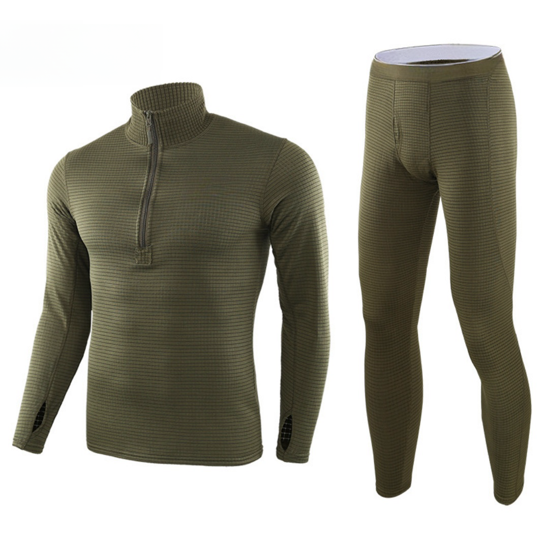 Men's Long Plaid Fleece Thermal Underwear For Training and Outdoor Hiking Clothing