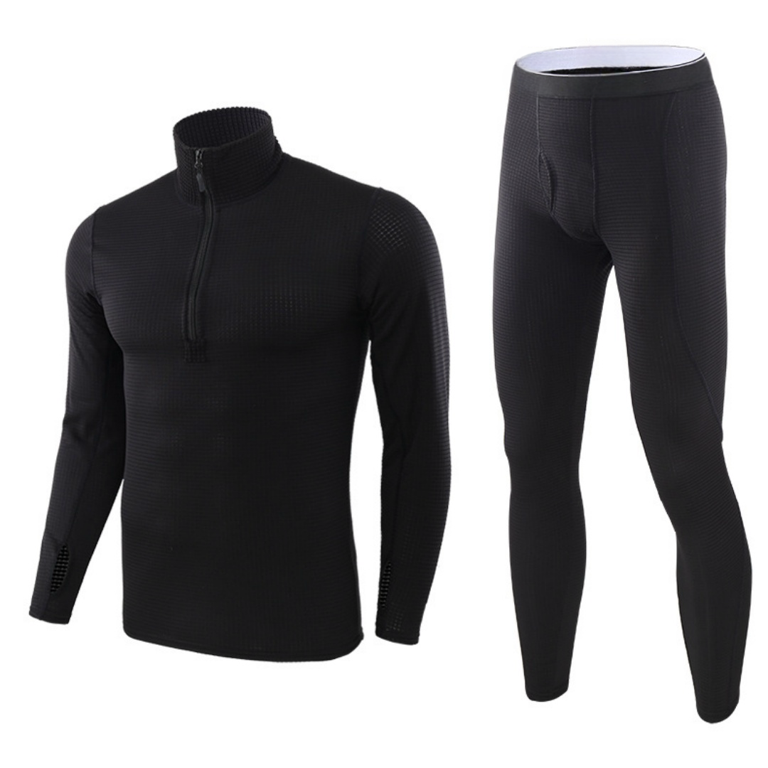 Men's Long Plaid Fleece Thermal Underwear For Training and Outdoor Hiking Clothing