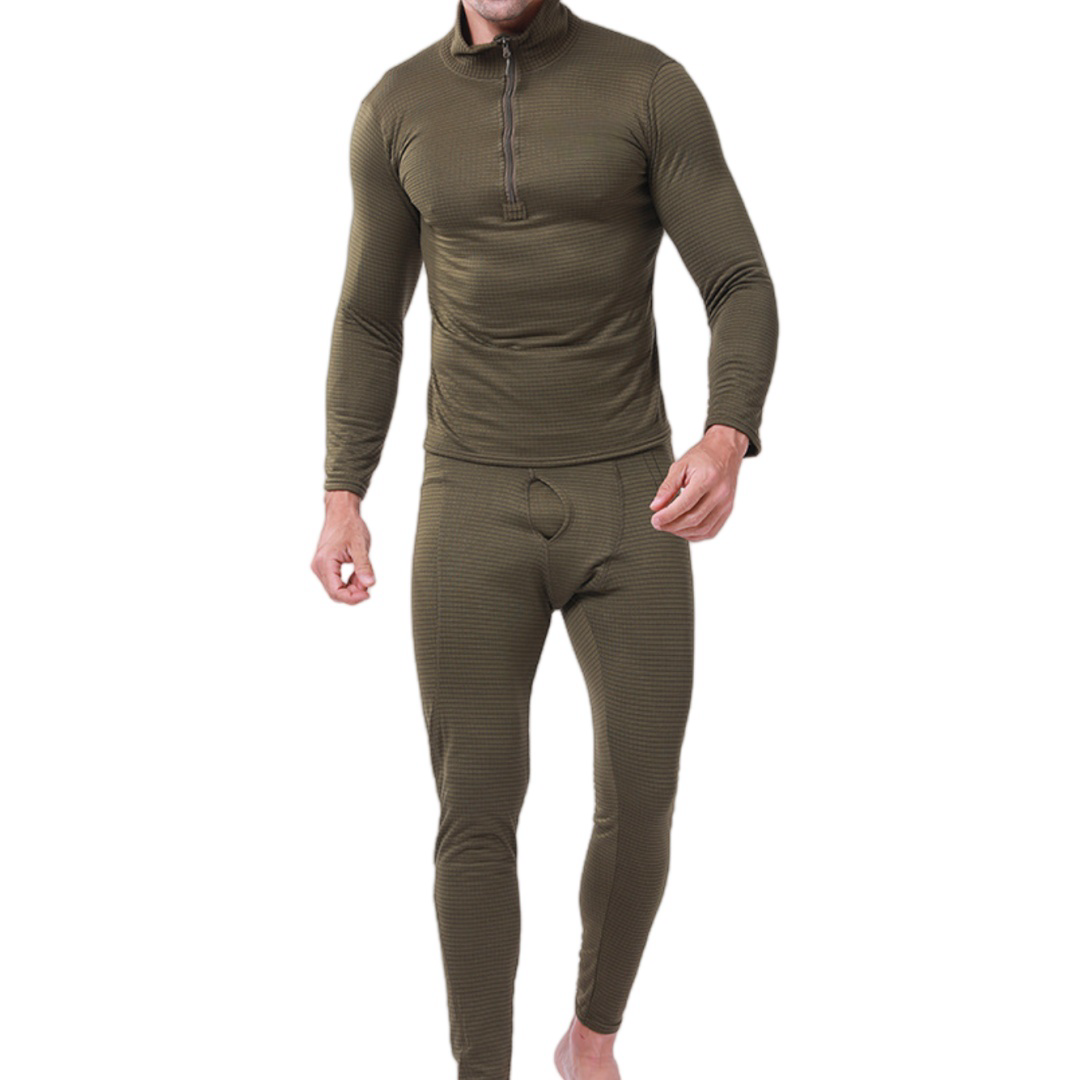 Men's Long Plaid Fleece Thermal Underwear For Training and Outdoor Hiking Clothing