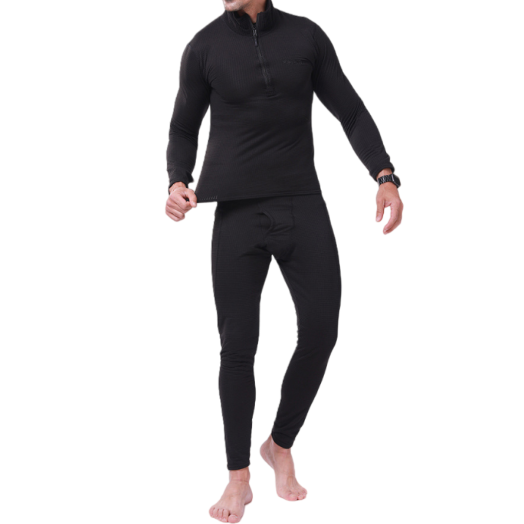 Men's Long Plaid Fleece Thermal Underwear For Training and Outdoor Hiking Clothing