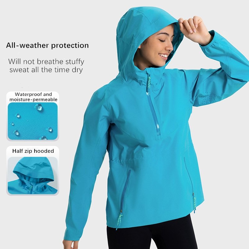 Xsunwing Wholesale Custom Logo Windproof waterproof Plain Jacket Women Half Zip Hood Pullover Anorak Windbreaker Jacket WDQ040