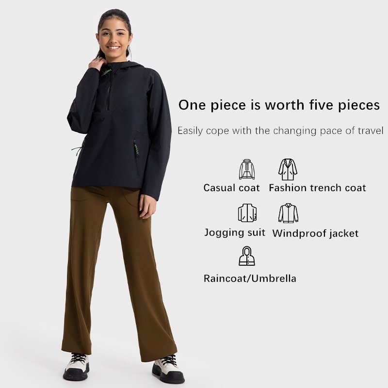Xsunwing Wholesale Custom Logo Windproof waterproof Plain Jacket Women Half Zip Hood Pullover Anorak Windbreaker Jacket WDQ040