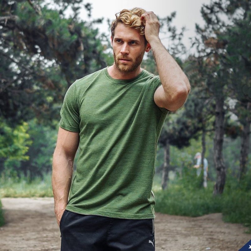 Outdoor Men's Merino wool T-shirt Summer Hiking quick-drying clothes Breathable round neck Merino wool short sleeve